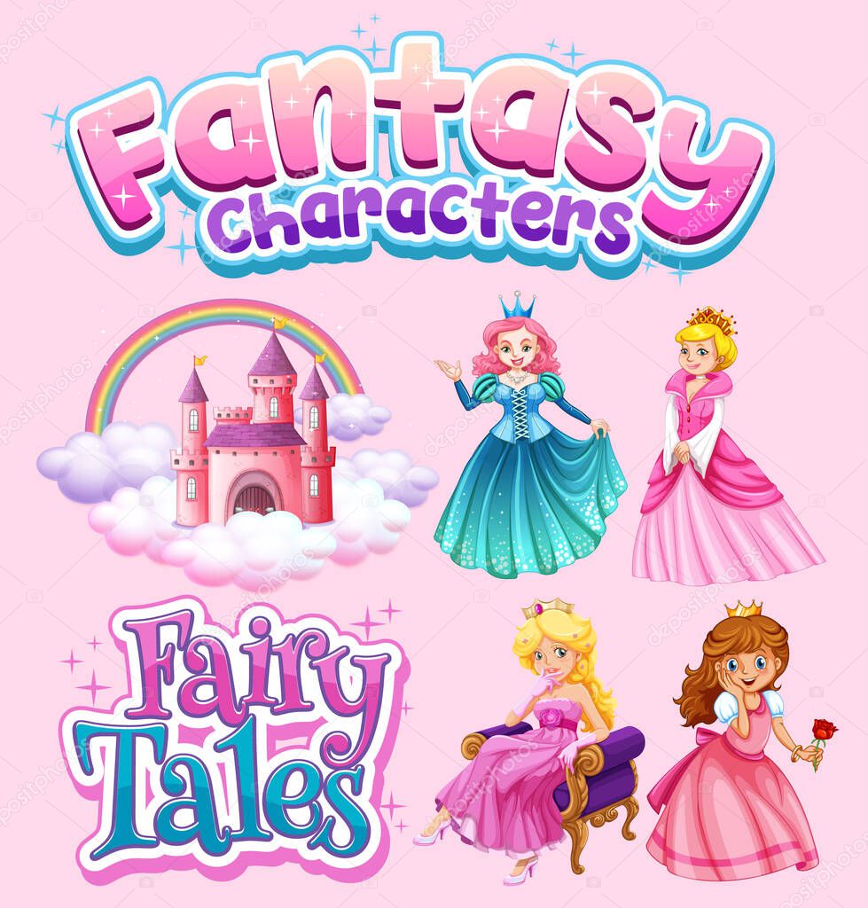 Set of fairy tales cartoon characters illustration