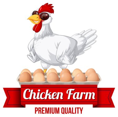 Güneş gözlüklü komik tavuk çizgi film karakteri logosu çizimi