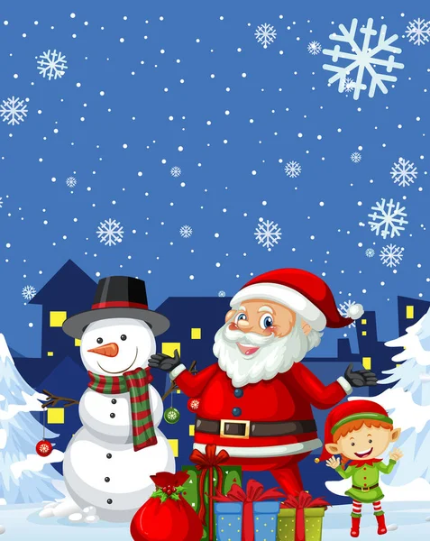 Kerst Poster Ontwerp Met Kerstman Sneeuwman Illustratie — Stockvector