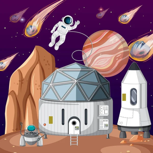 Weltraumplanet Mit Astronaut Und Kometen Illustration — Stockvektor