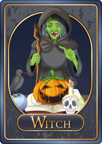 Beängstigend Hexe Charakter Spiel Kartenvorlage Illustration — Stockvektor
