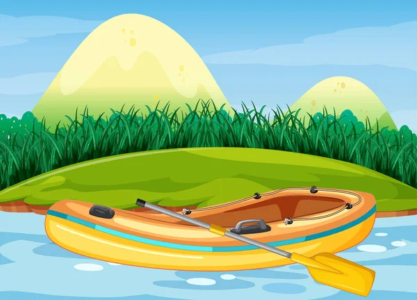 Bateau Gonflable Avec Pagaie Dans Nature Illustration Paysage — Image vectorielle