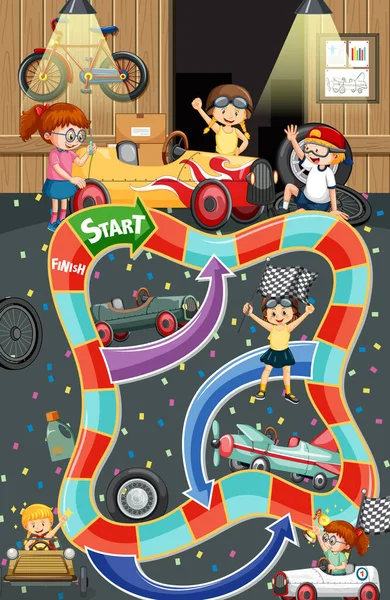 Snake Ladder Game Template Children Characters Illustration — Stock Vector
