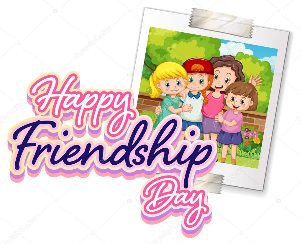 Happy friendship day with a photo of children illustration