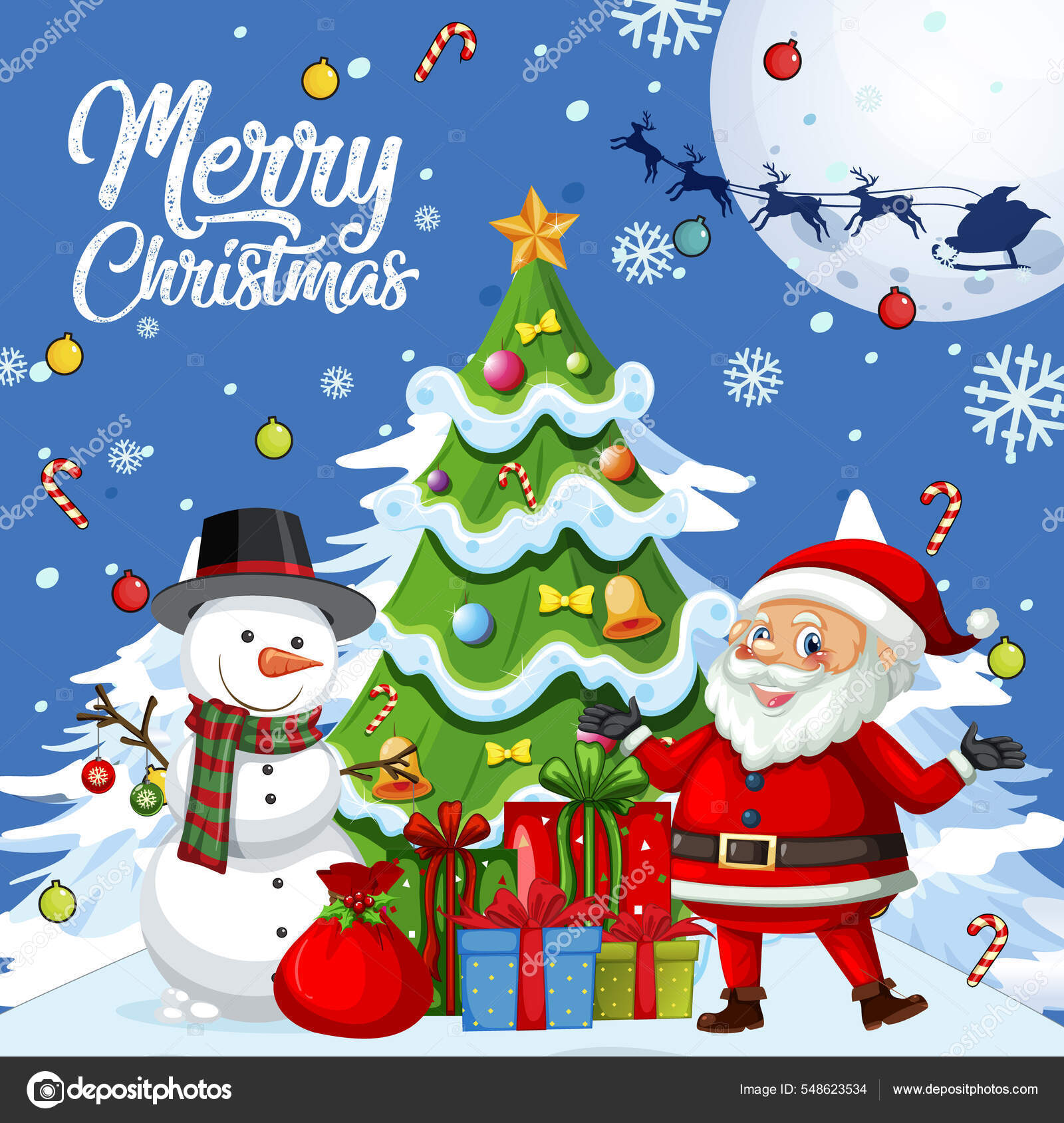 Poster Noël Avec Illustration Père Noël Bonhomme Neige image vectorielle par interactimages