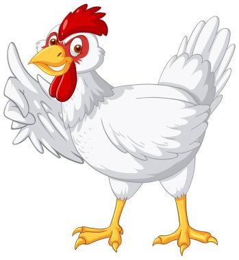 Çizgi film karakteri illüstrasyonunu işaret eden tavuk parmak hareketleri