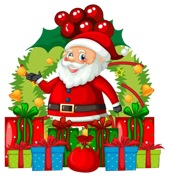 Kerstman Kerst Krans Met Vele Geschenkdozen Illustratie — Stockvector