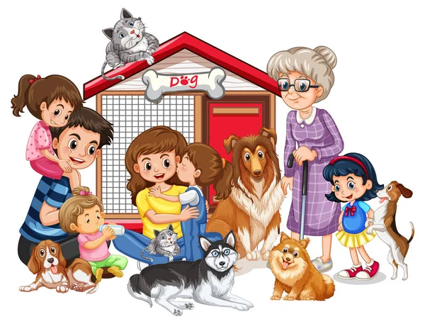 Miembros Familia Con Ilustración Mascotas — Archivo Imágenes Vectoriales