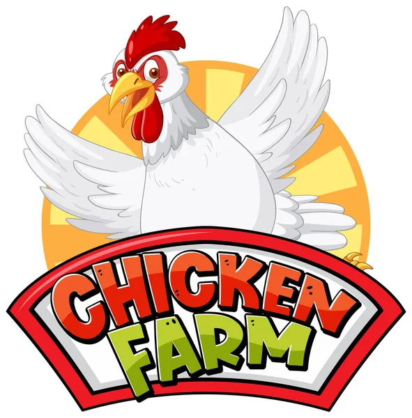 Panji Peternakan Ayam Dengan Gambar Karakter Kartun Ayam Putih - Stok Vektor