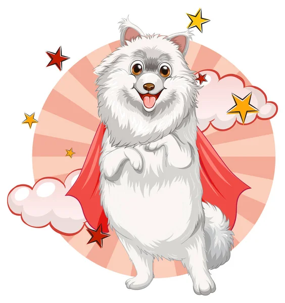 Bílý Pes Červenou Pláštěnkou Létání Ilustrace — Stockový vektor