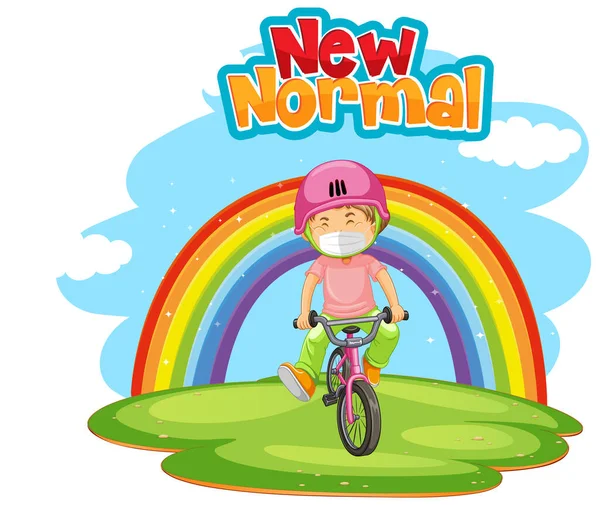 New Normal Mit Einem Mädchen Mit Maske Und Fahrrad Fahren — Stockvektor
