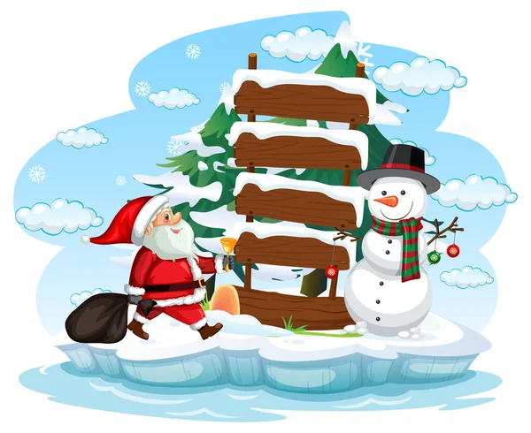 サンタクロースと雪だるまのイラストと雪の日 — ストックベクタ