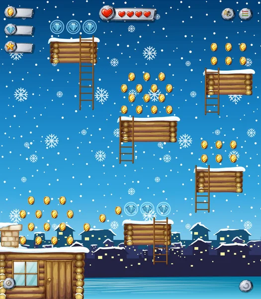 Een Spel Template Sneeuwt Achtergrond Illustratie — Stockvector