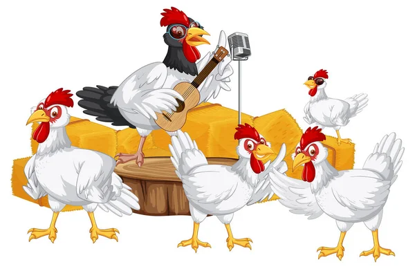 Isolated Scene Group Chickens Cartoon Style Illustration — Stock Vector