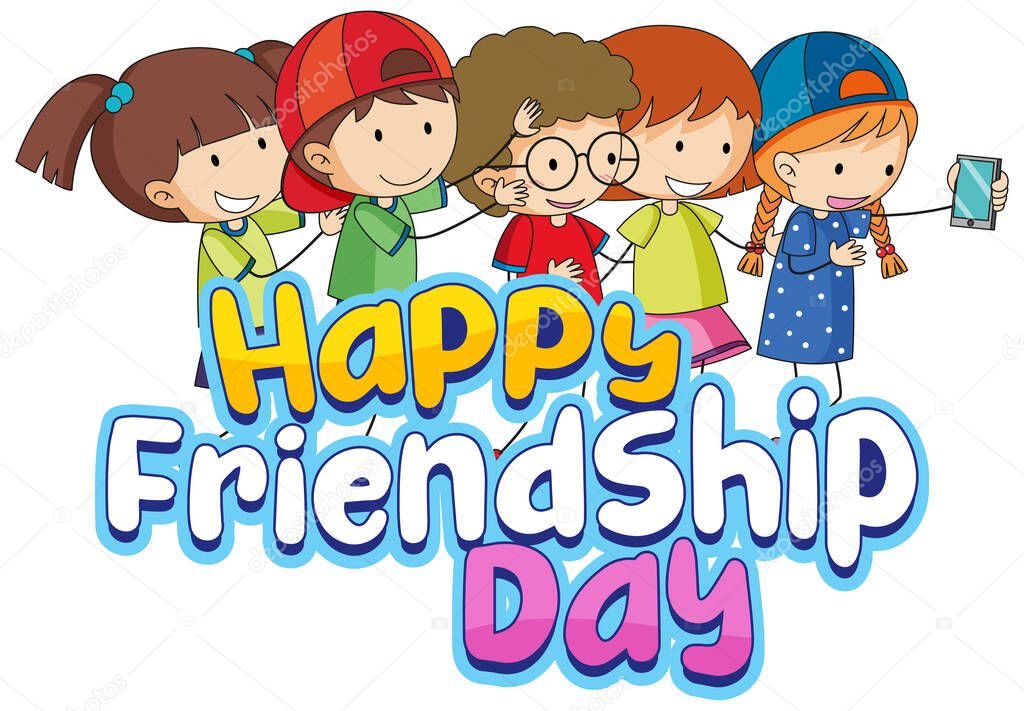Happy Friendship Day with kids doodle characters illustration
