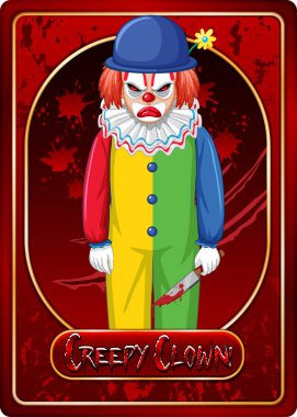 Ürkütücü palyaço karakteri kart şablonu çizimi