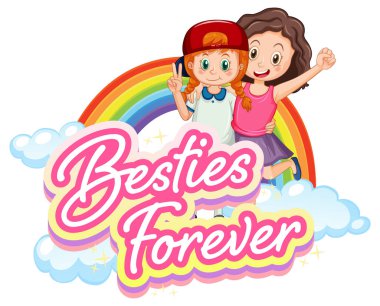 Ebedi Bestie logosunda iki kız çizgi film karakteri çizimi