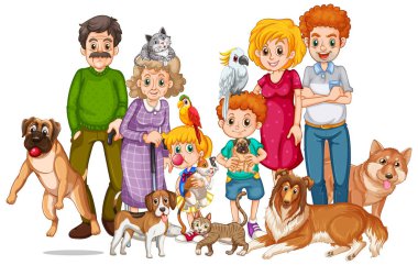 Bir sürü köpeği olan mutlu bir aile