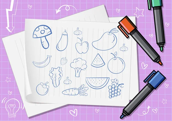 Handgetekende Doodle Pictogrammen Papier Illustratie — Stockvector