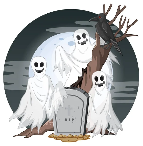 Λευκό Τρομακτικό Φαντάσματα Πανσέληνο Εικονογράφηση Φόντου — Διανυσματικό Αρχείο