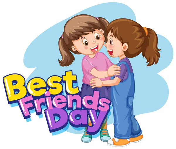 Best Friends Day Logo Two Girls Hugging Illustration — Stock Vector