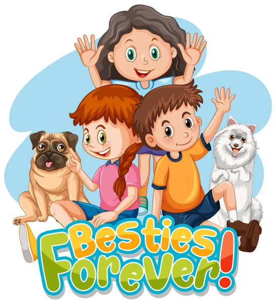 Besties Forever Con Bambini Cani Illustrazione — Vettoriale Stock