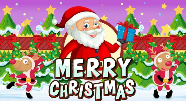 Merry Christmas Banner Ontwerp Met Kerstman Cartoon Karakter Illustratie — Stockvector