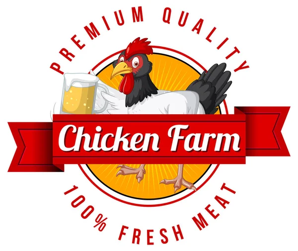 Chicken Holding Beer Glass Cartoon Character Logo Illustration — Stock Vector