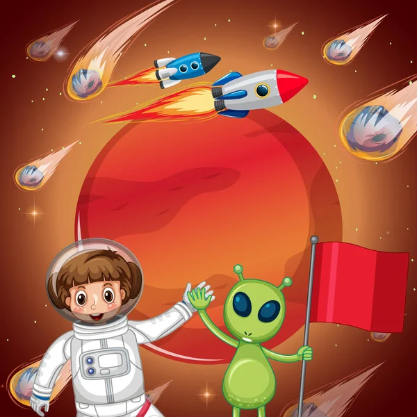 Astronaut Und Alien Weltraum Illustration — Stockvektor