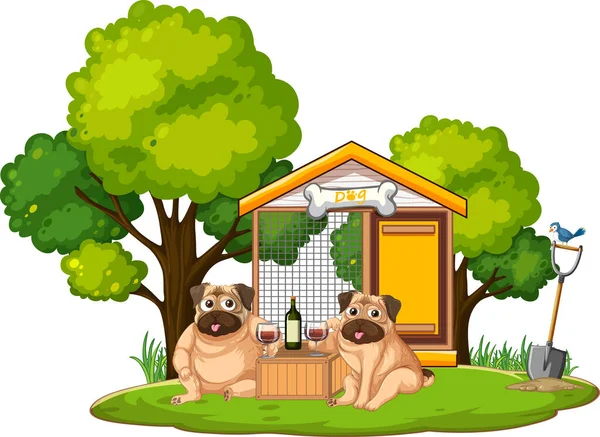 Dos Perros Bebiendo Vino Casa Ilustración — Vector de stock