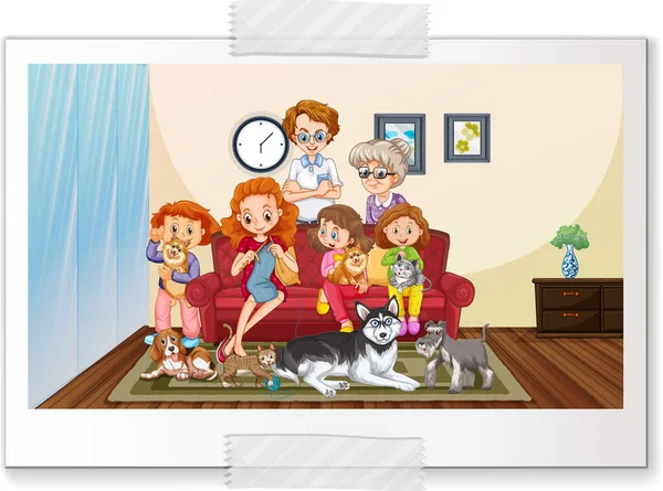 Foto Familia Feliz Ilustración Estilo Dibujos Animados — Vector de stock