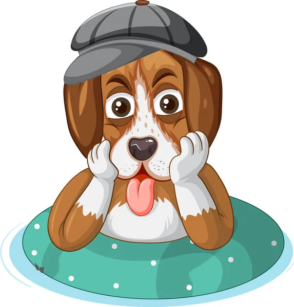 Perro Con Sombrero Gris Ilustración Anillo Flotante — Vector de stock