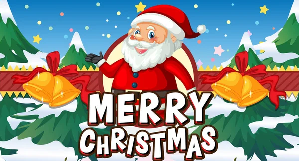 Merry Christmas Banner Ontwerp Met Kerstman Cartoon Karakter Illustratie — Stockvector