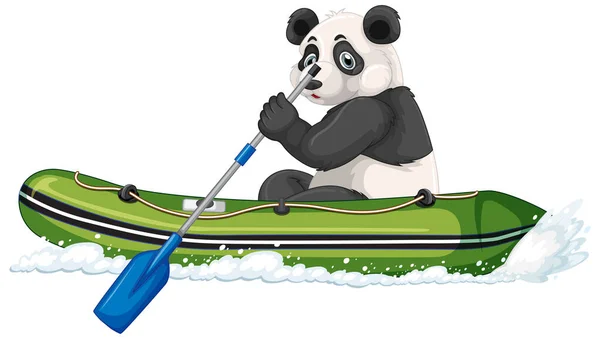 卡通画风格的充气小船上的熊猫 — 图库矢量图片