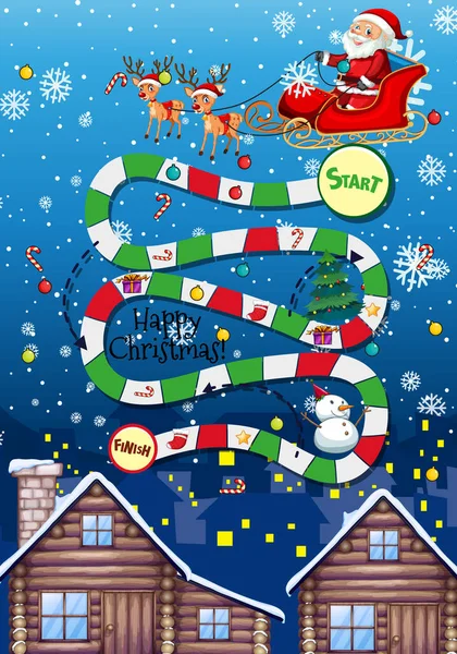 Snake Ladders Game Template Christmas Theme Illustration — Stock Vector