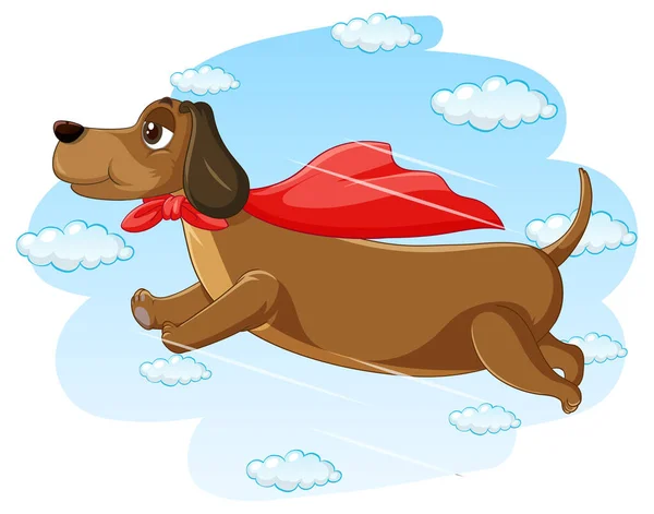 Dog Red Cape Flying Sky Illustration — Stock Vector