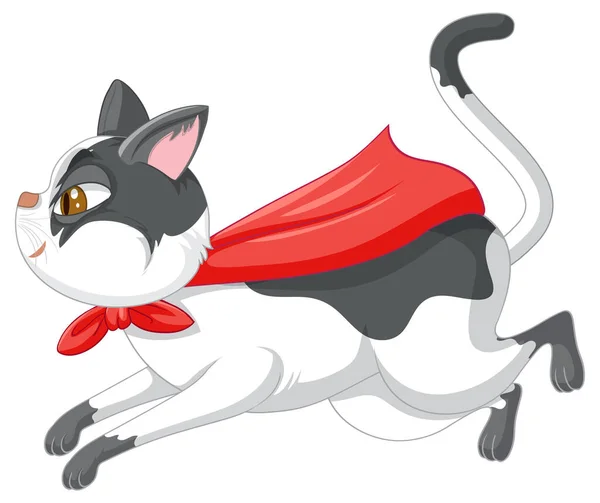 Lindo Gato Con Ilustración Capa Roja — Vector de stock