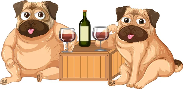 Two dogs drinking wine  illustration