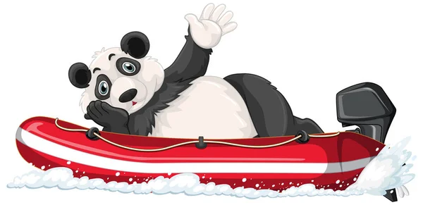 Panda Auf Motor Schlauchboot Cartoon Stil Illustration — Stockvektor
