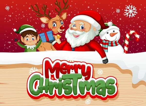 Веселый Рождественский Плакат Дедом Морозом Друзьями — стоковый вектор