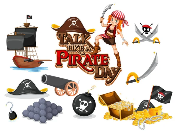 Set Van Piraten Cartoon Personages Objecten Illustratie — Stockvector