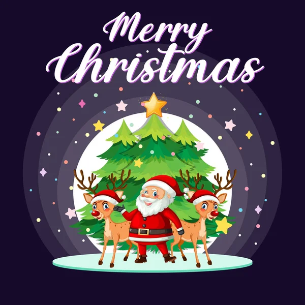 Merry Christmas Poster Design Santa Claus Reindeer Illustration — Stock Vector