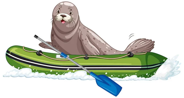 Seal Inflatable Boat Cartoon Style Illustration — Stock Vector