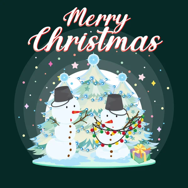 Süslü Noel Kardan Adam Illüstrasyonlu Mutlu Noeller Poster Tasarımı — Stok Vektör