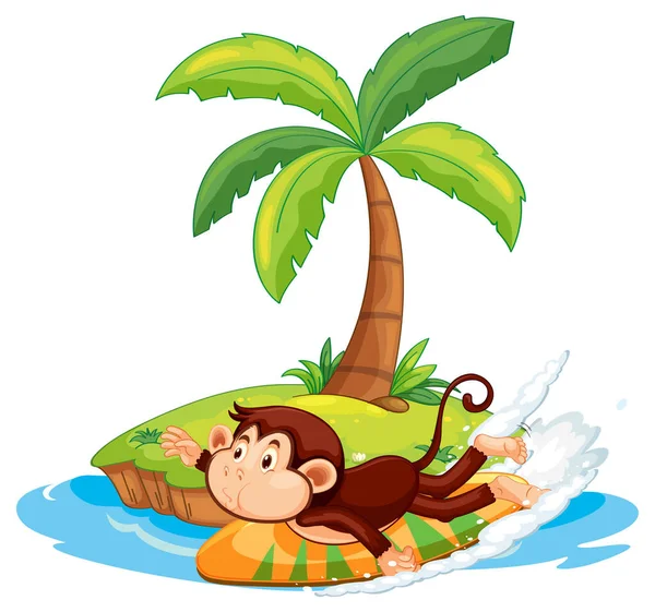 Surfing Monkey Cartoon Character Isolated Island Illustration — Stock Vector