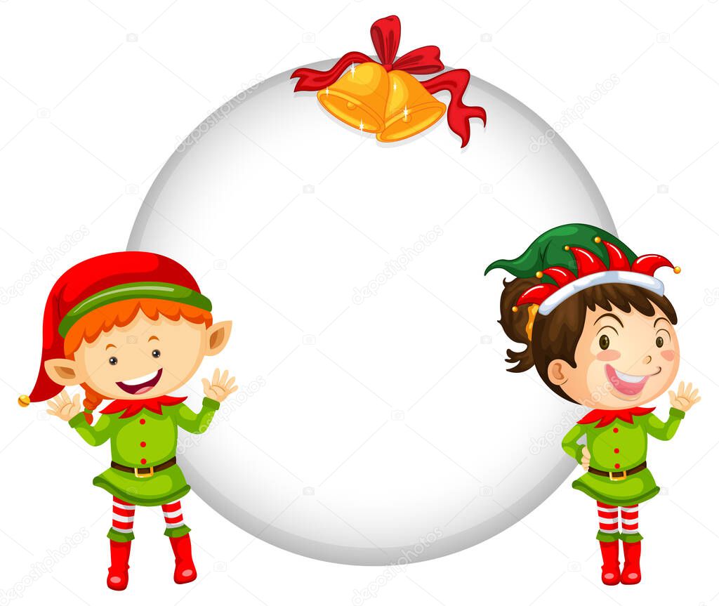 Empty banner in Christmas theme with elves cartoon character illustration