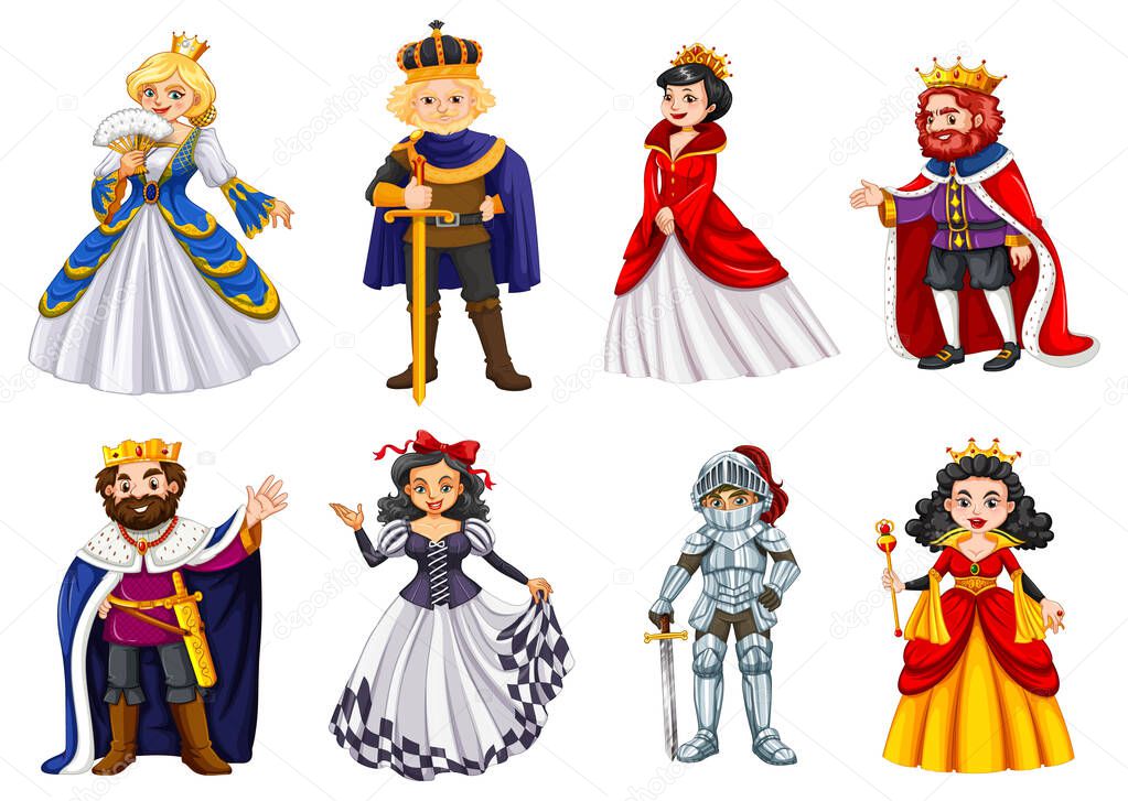 Set of royal cartoon characters illustration