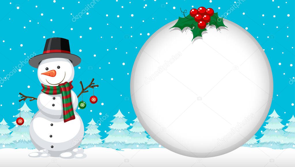 Christmas snowman with empty banner  illustration