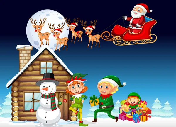 圣诞海报设计与圣诞老人雪橇插图 — 图库矢量图片