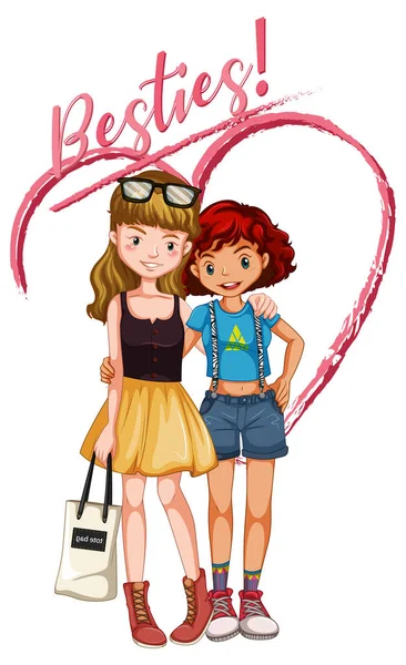 Δύο Κορίτσια Καλύτερες Φίλες Besties Γράμματα Εικονογράφηση — Διανυσματικό Αρχείο